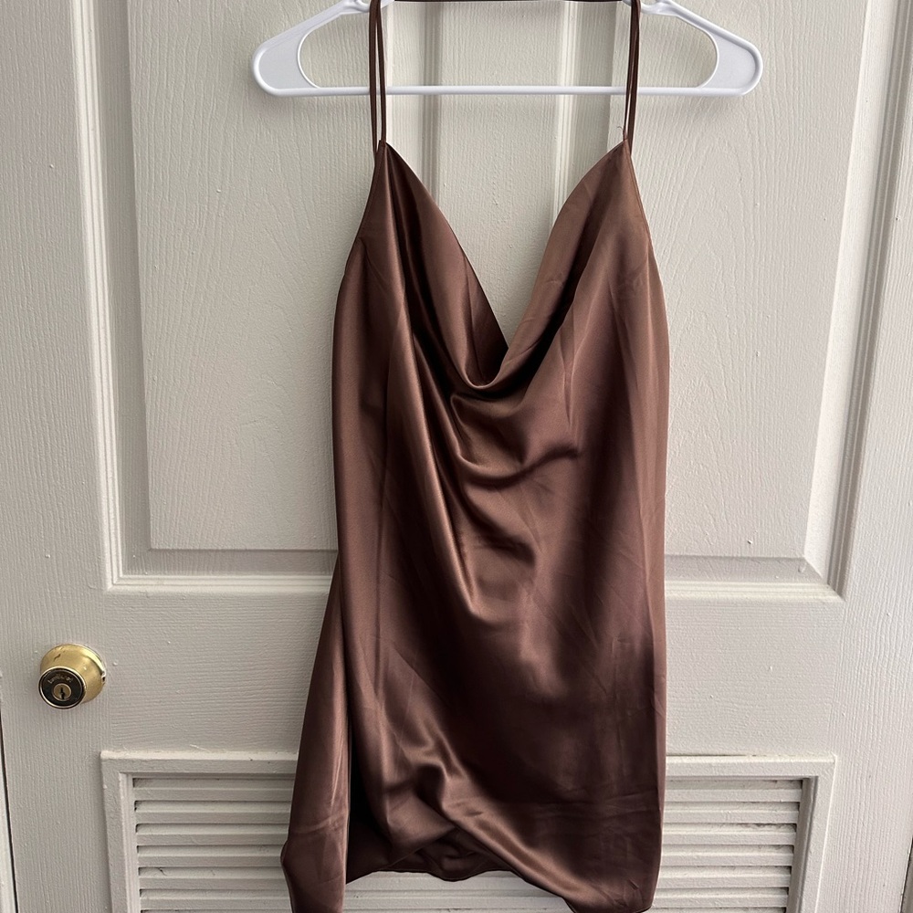 Brown Silk Slip Dress